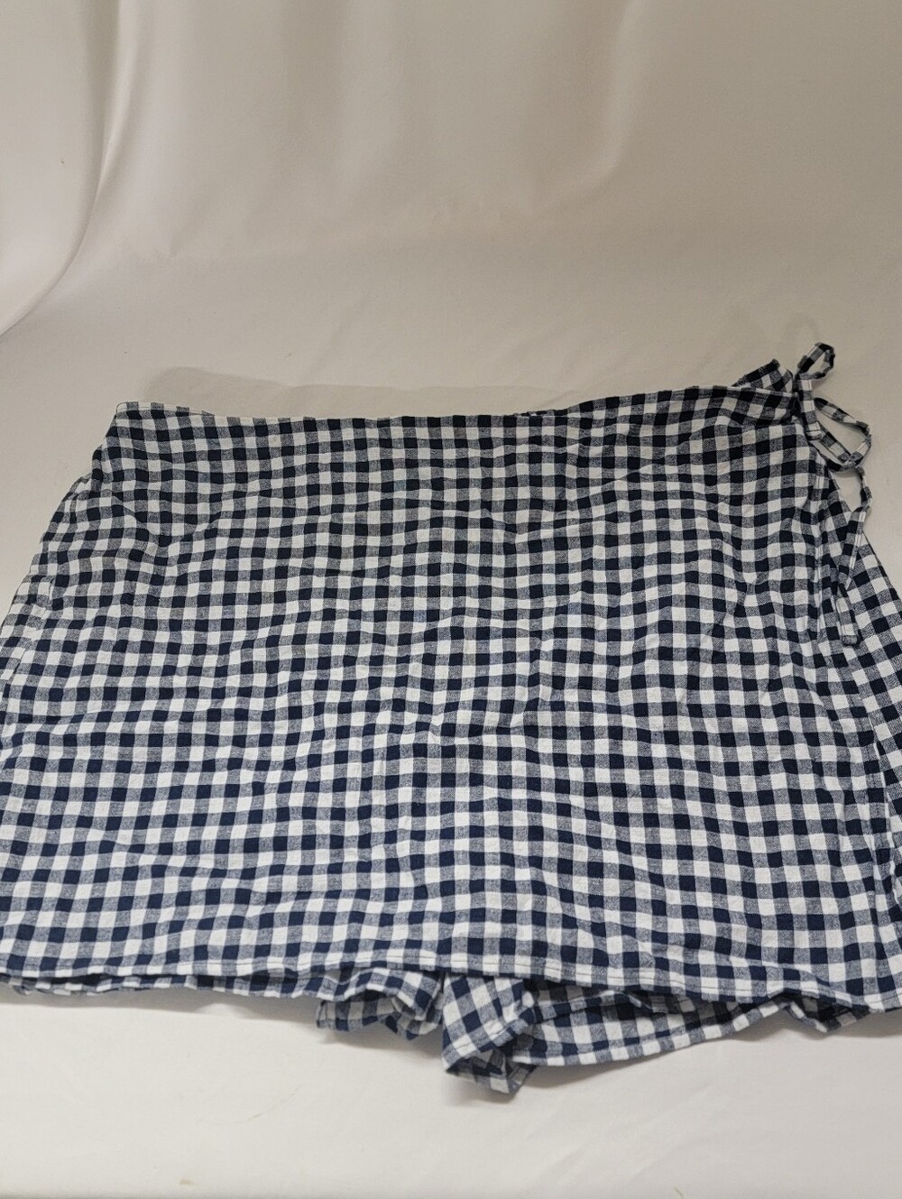 Old Navy Linen Blend High Waisted Skort Tie Front Blue Gingham Check Plaid 2x